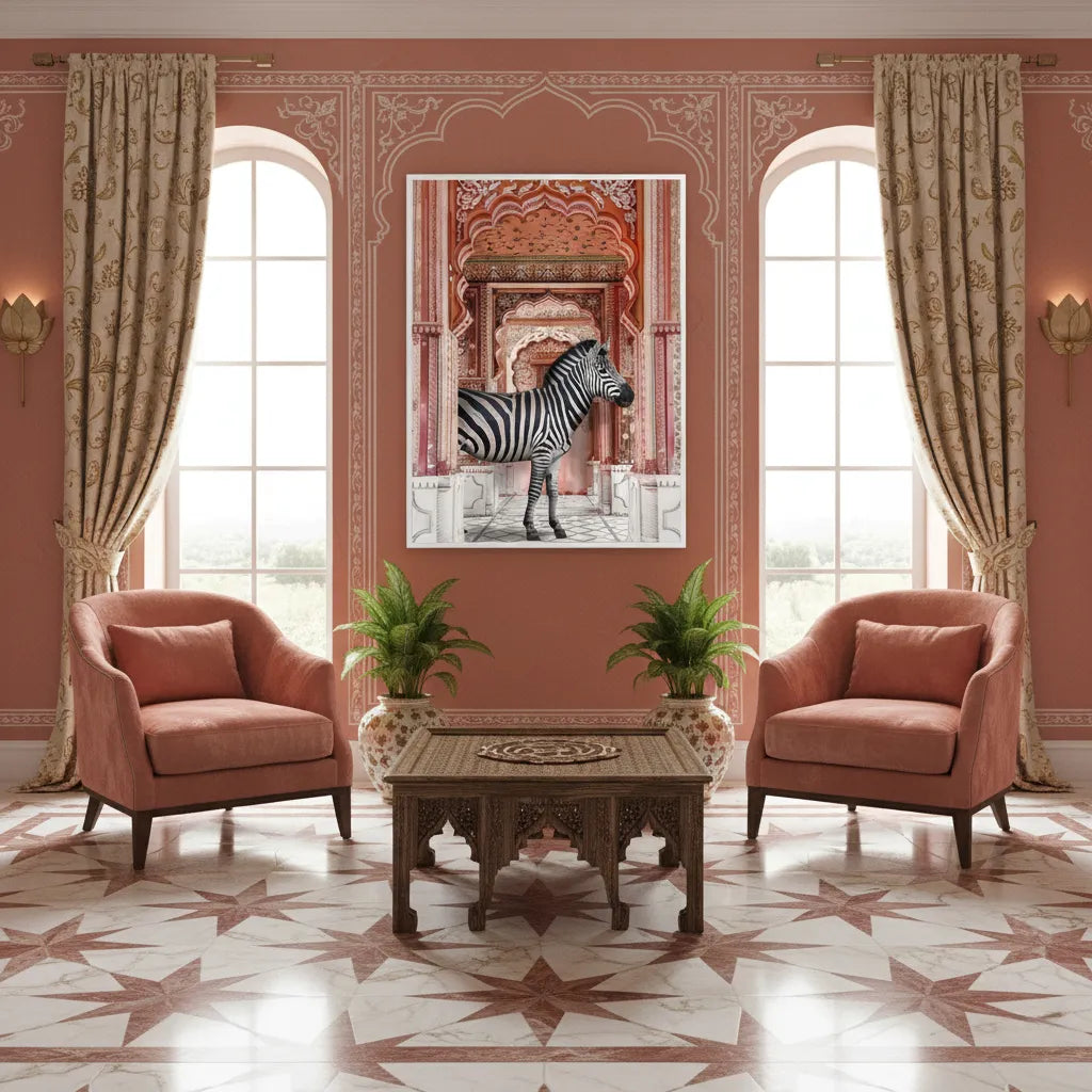2Zebra in an Indian Palace- Fine Art