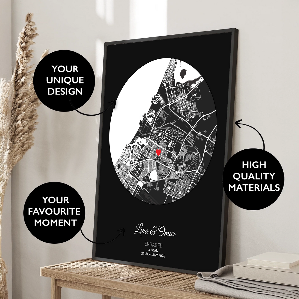 2Anniversary Circle Map Print - Charcoal color
