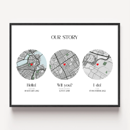Anniversary Gift - Hello Will You I Do Map Print