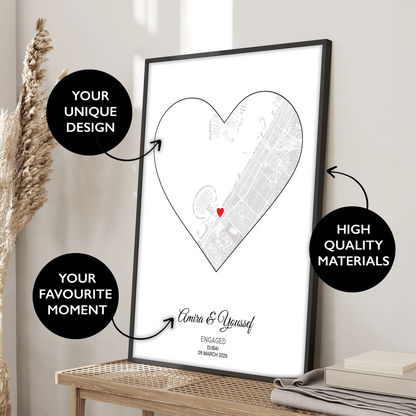 Anniversary Heart Map Print