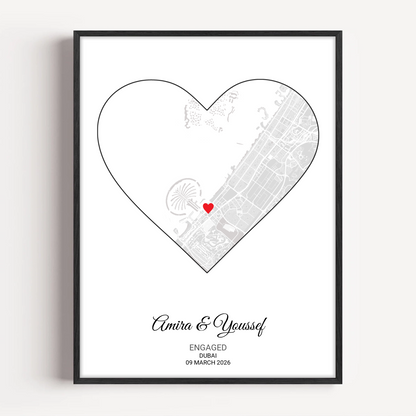 Anniversary Heart Map Print