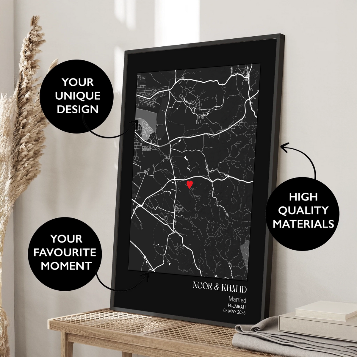 2Anniversary Square Map Print - Charcoal color