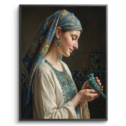 Woman with Azure Bird - Fine Art