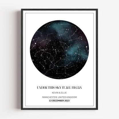 Custom Star Map Print, Night We Met Anniversary Gift Dark Green