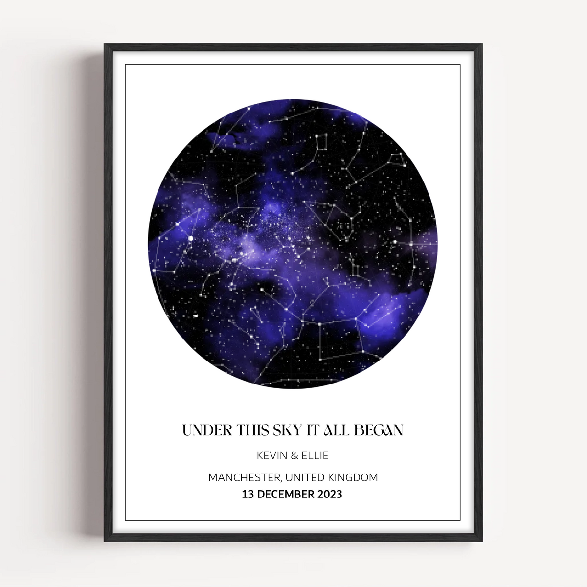 2Custom Star Map Print, Night We Met Anniversary Gift Purple