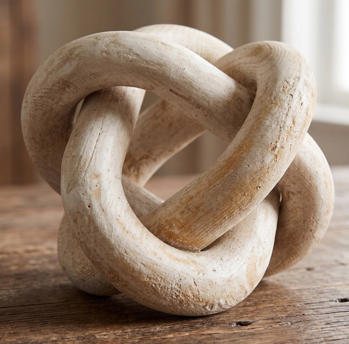 Unity Knot whitewashed wood sculpture, 30 cm (1)