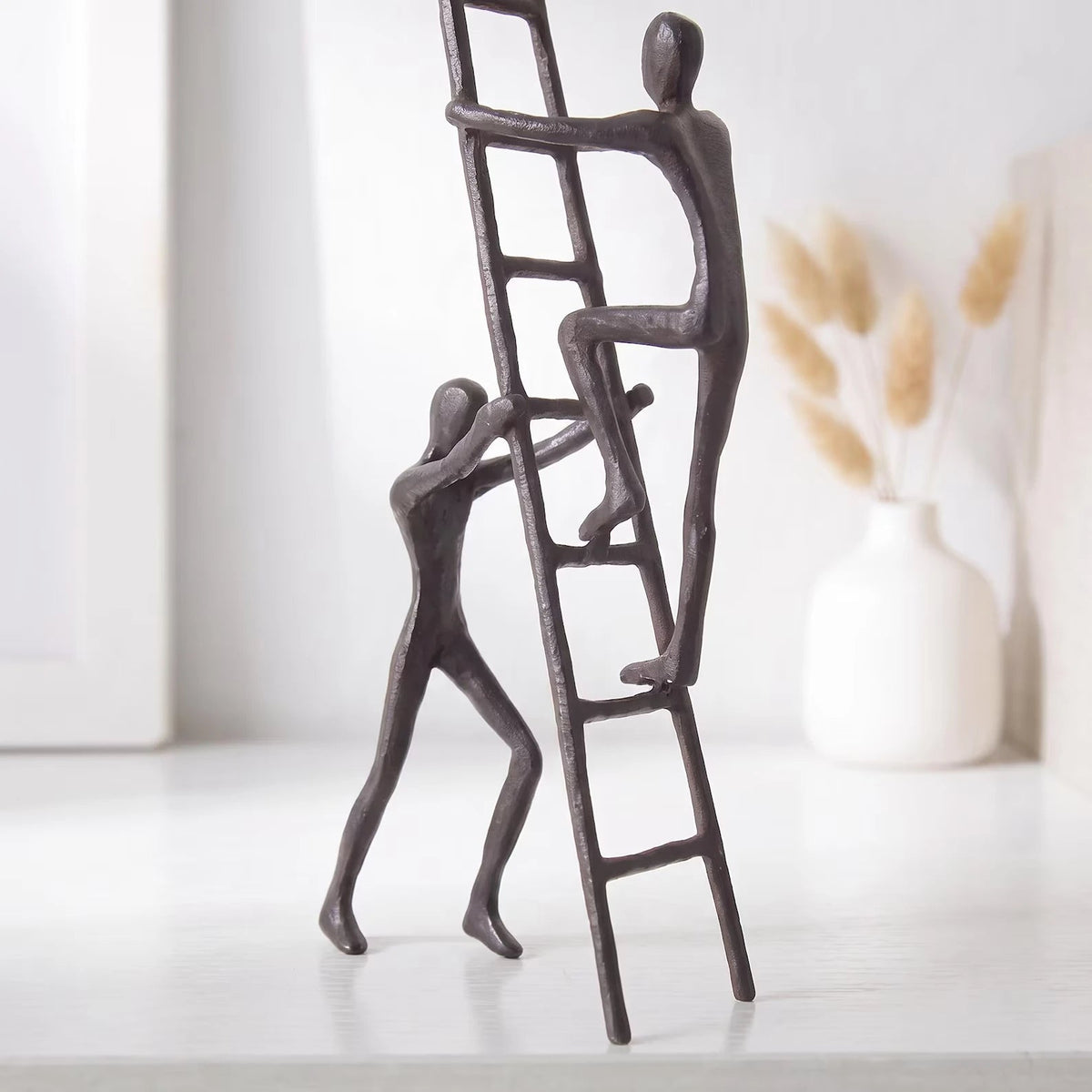 Rise Together Clay Ladder Sculpture – abstract figures, bronze tone (1)