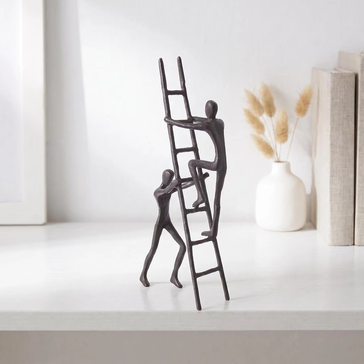 Rise Together Clay Ladder Sculpture – abstract figures, bronze tone (3)