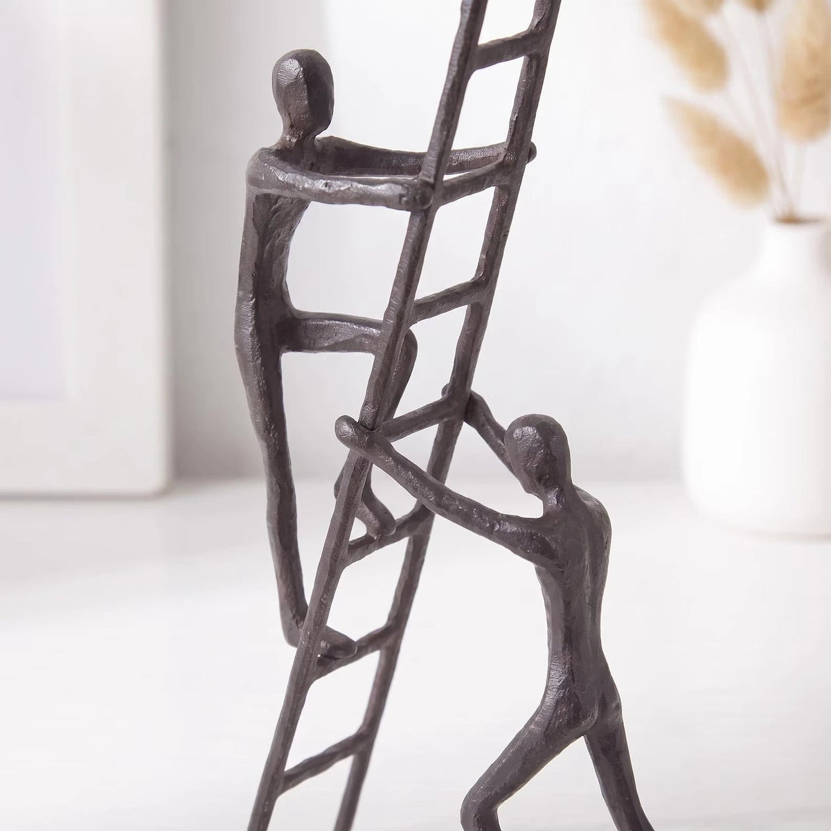 Rise Together Clay Ladder Sculpture – abstract figures, bronze tone (4)