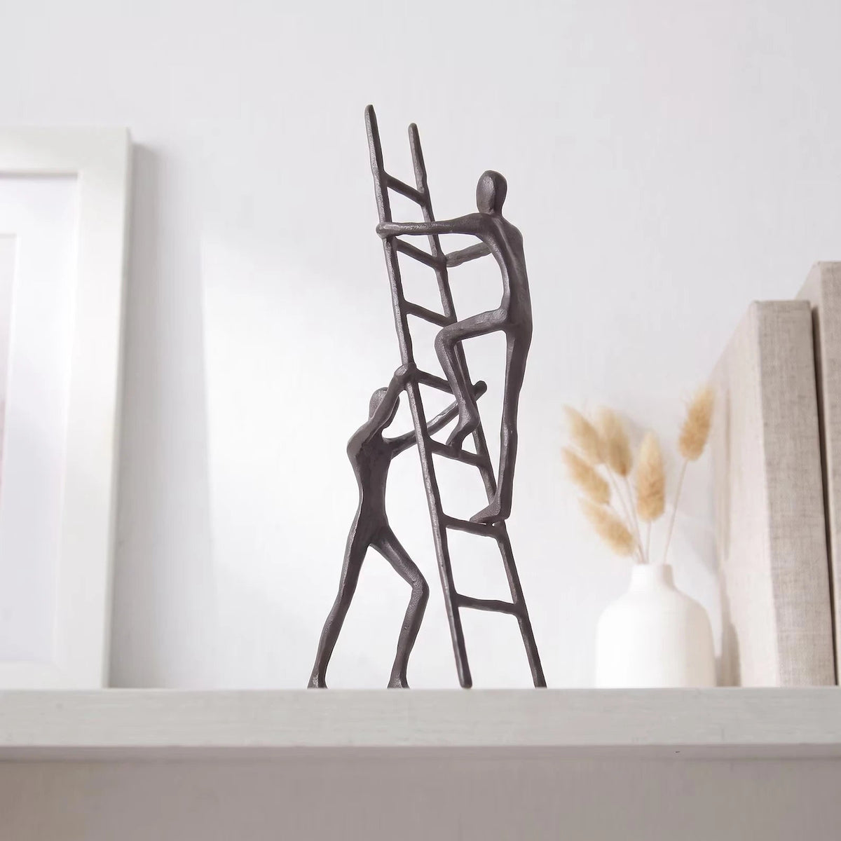 Rise Together Clay Ladder Sculpture – abstract figures, bronze tone (5)