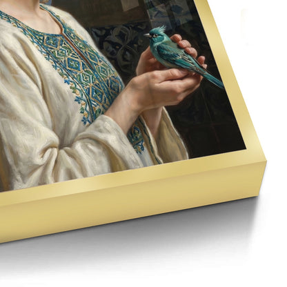 Woman with Azure Bird - Fine Art