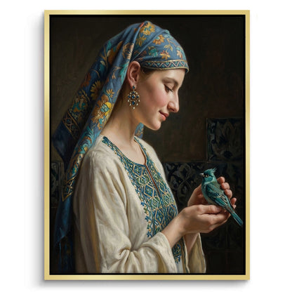 Woman with Azure Bird - Canvas