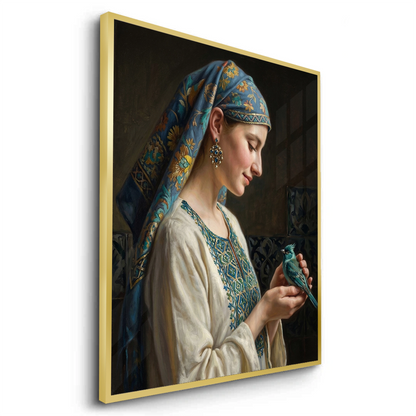 Woman with Azure Bird - Fine Art