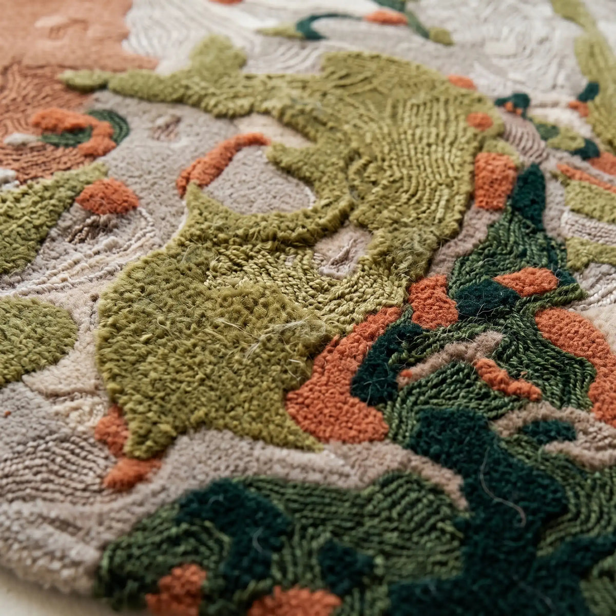 Terrain Bloom modern abstract rug in Moss Blush – close-up of the tufted pile texture