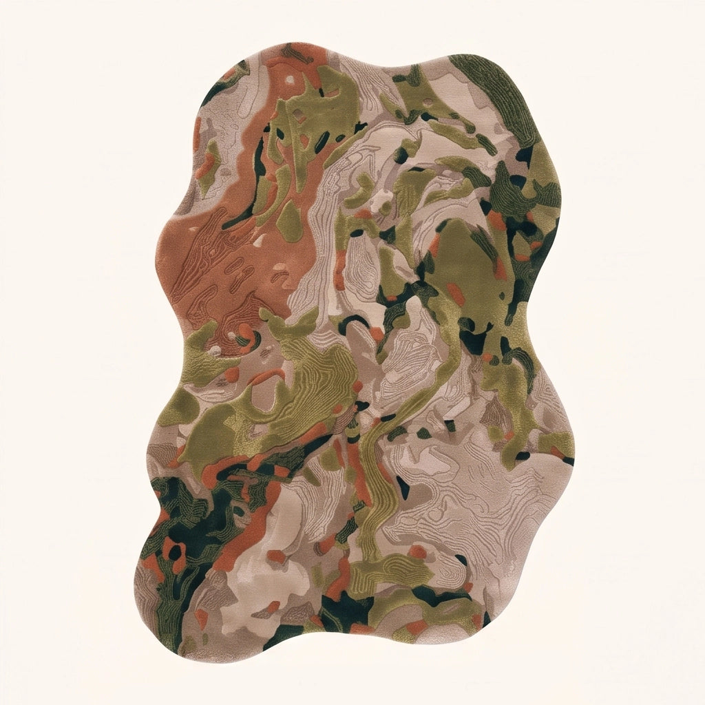 Terrain Bloom modern abstract rug in Moss Blush – flat lay