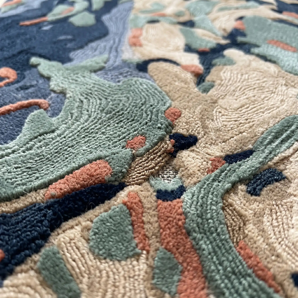 Terrain Bloom modern abstract rug in Coastal Teal – close-up of the tufted pile texture