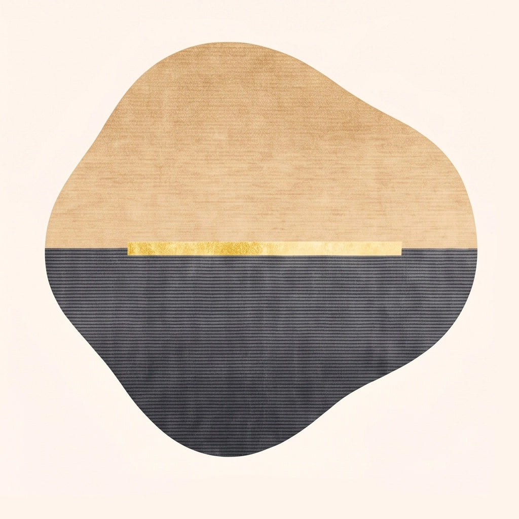 Horizon Pebble modern abstract rug in Sand Charcoal – flat lay