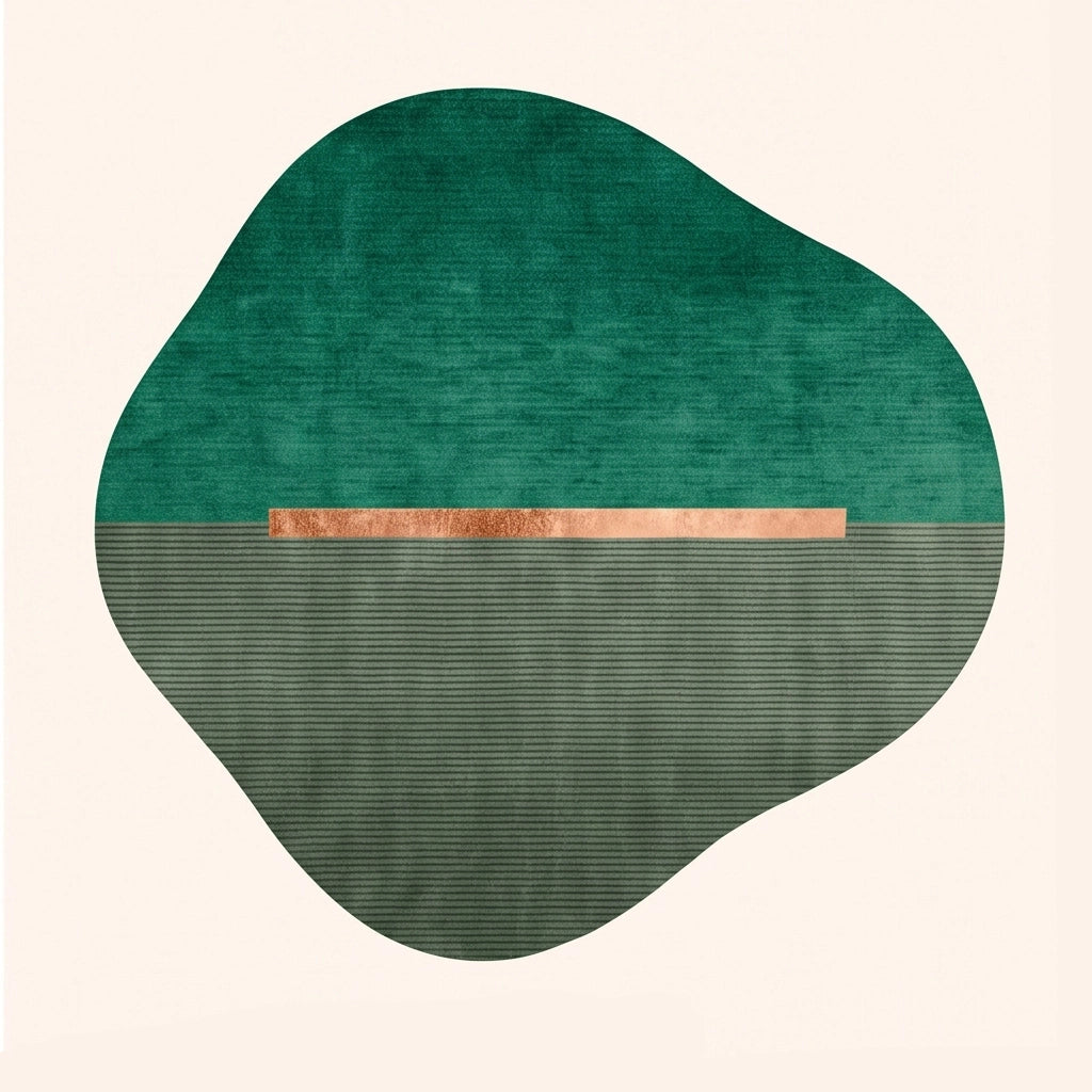 Horizon Pebble modern abstract rug in Emerald Sage – flat lay
