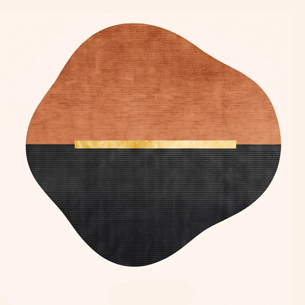 Horizon Pebble modern abstract rug in Copper Noir – flat lay