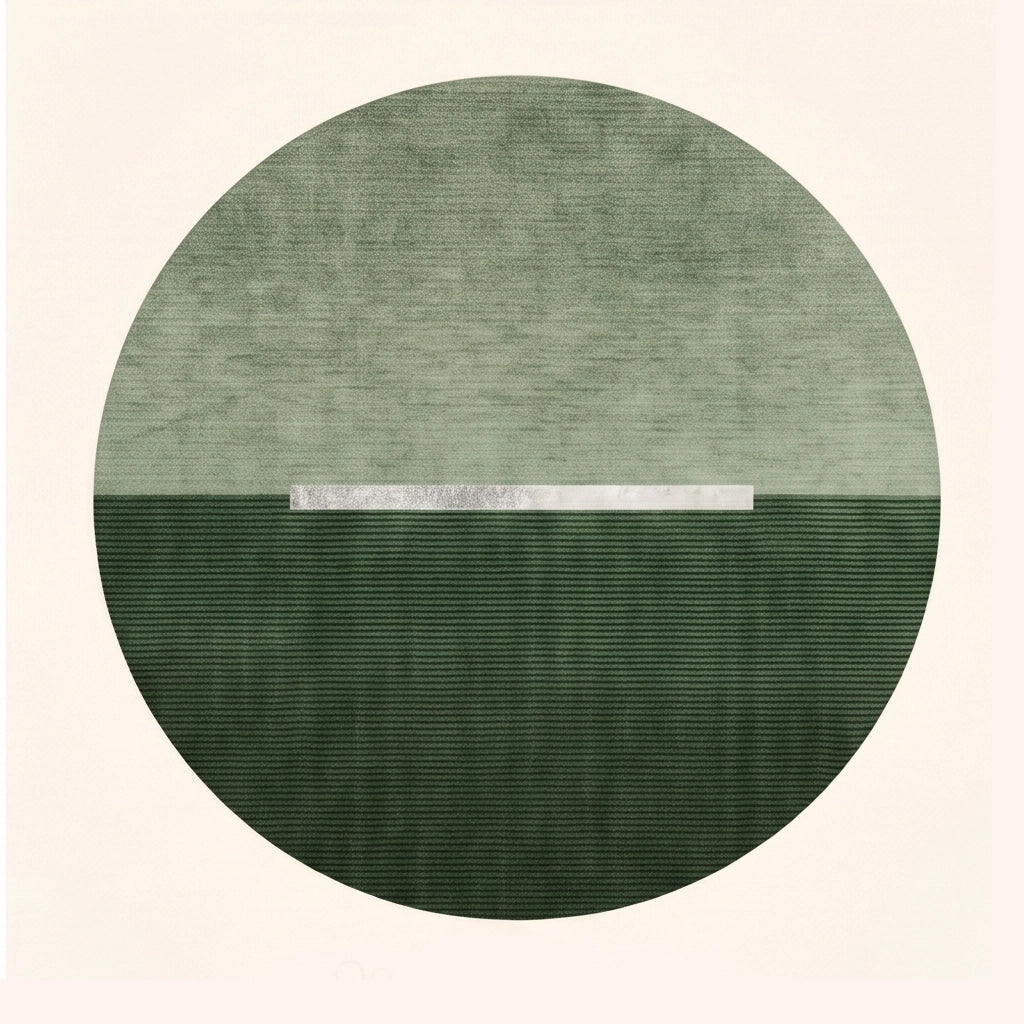 Eclipse modern abstract rug in Sage Forest – flat lay