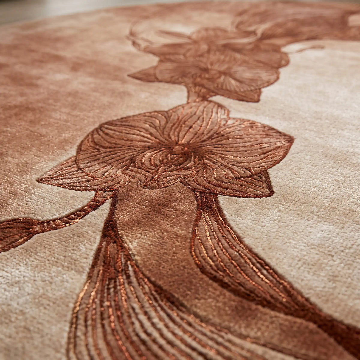 Orchid Moon hand-tufted rug in Copper Blush – close-up of the tufted pile texture