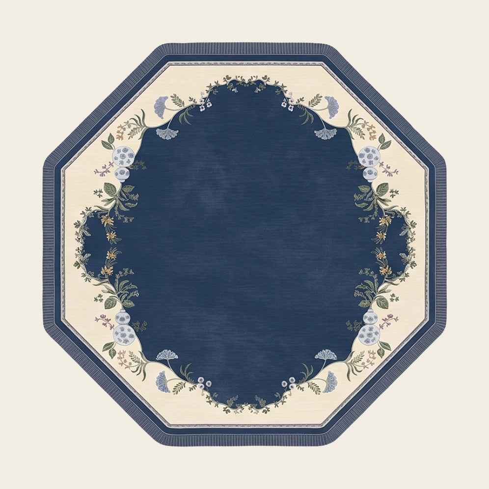 Heritage Garden hand-tufted rug in Navy Ivory – flat lay