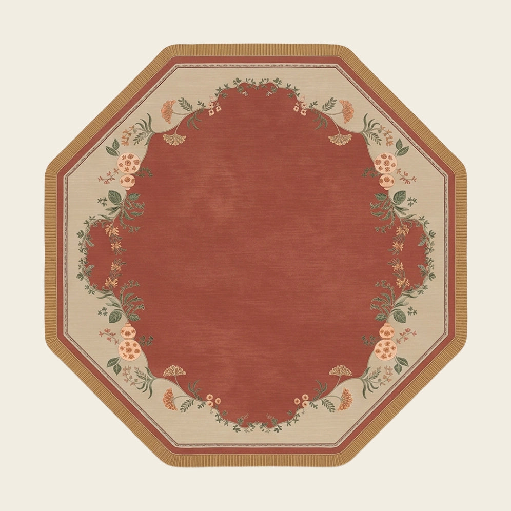 Heritage Garden hand-tufted rug in Terracotta Gold – flat lay