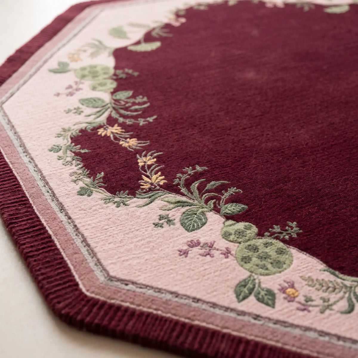 Heritage Garden hand-tufted rug in Burgundy Blush – close-up of the tufted pile texture