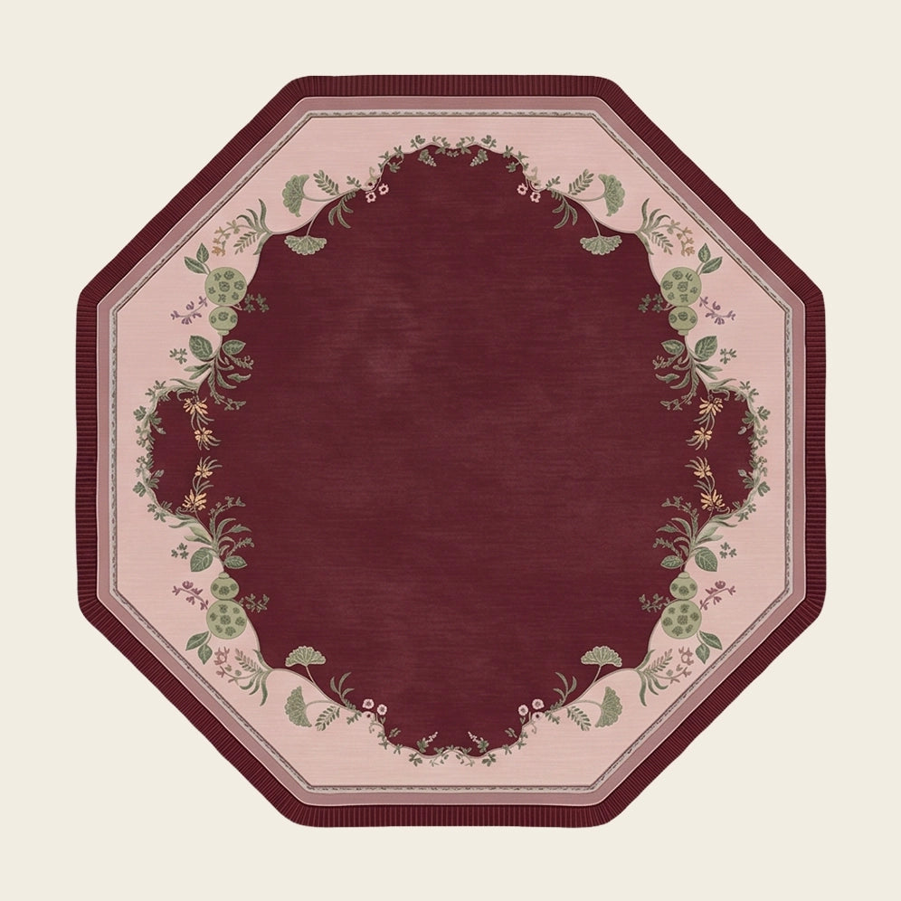 Heritage Garden hand-tufted rug in Burgundy Blush – flat lay