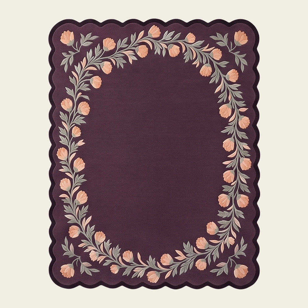 Petal Garland hand-tufted rug in Aubergine Peach – flat lay