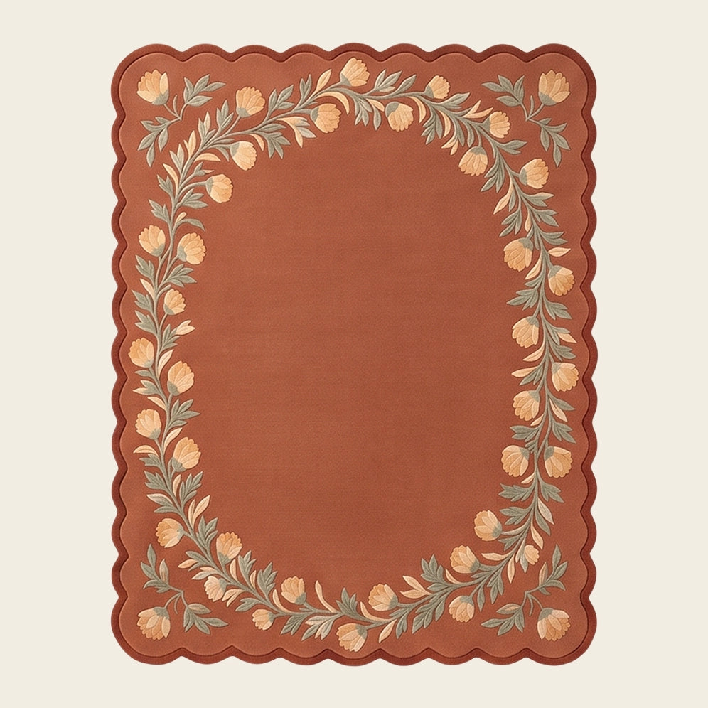 Petal Garland hand-tufted rug in Terracotta Apricot – flat lay