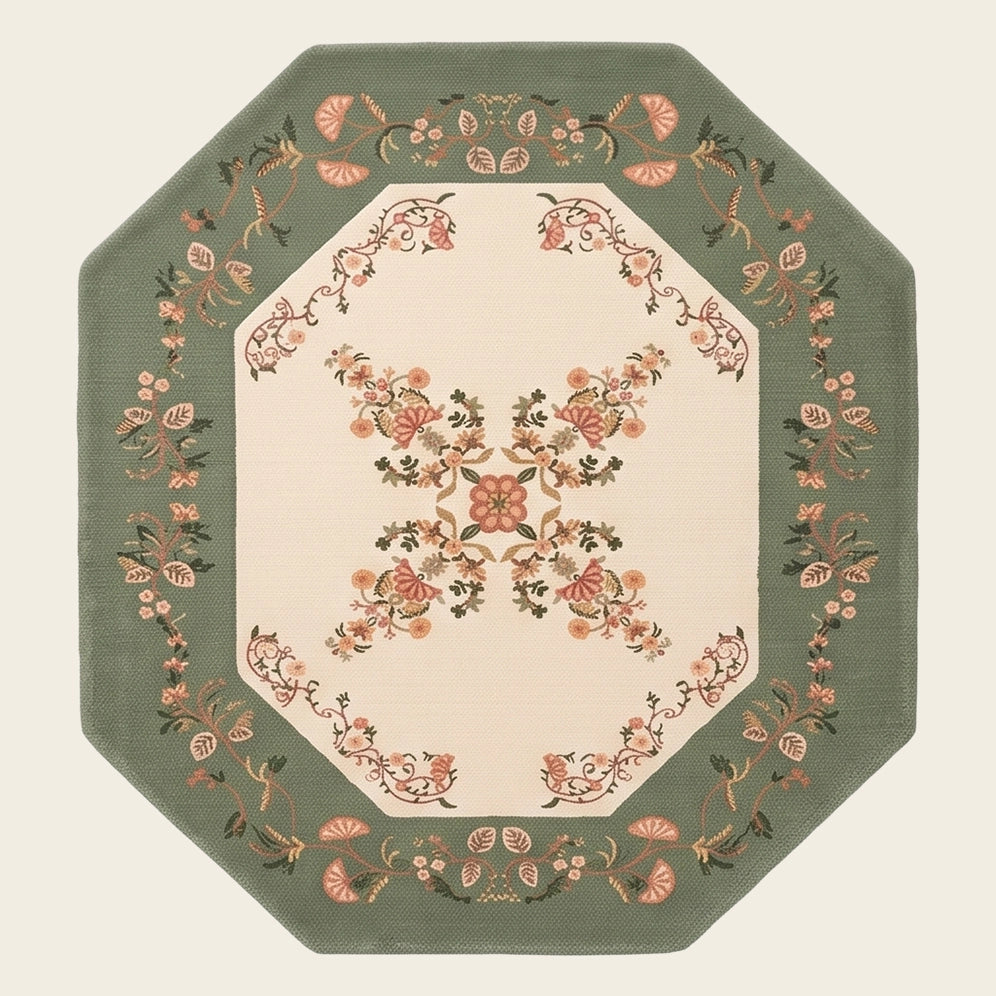 Palace Bloom hand-tufted rug in Sage Garden – flat lay