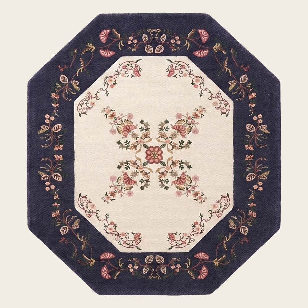 Palace Bloom hand-tufted rug in Midnight Navy – flat lay