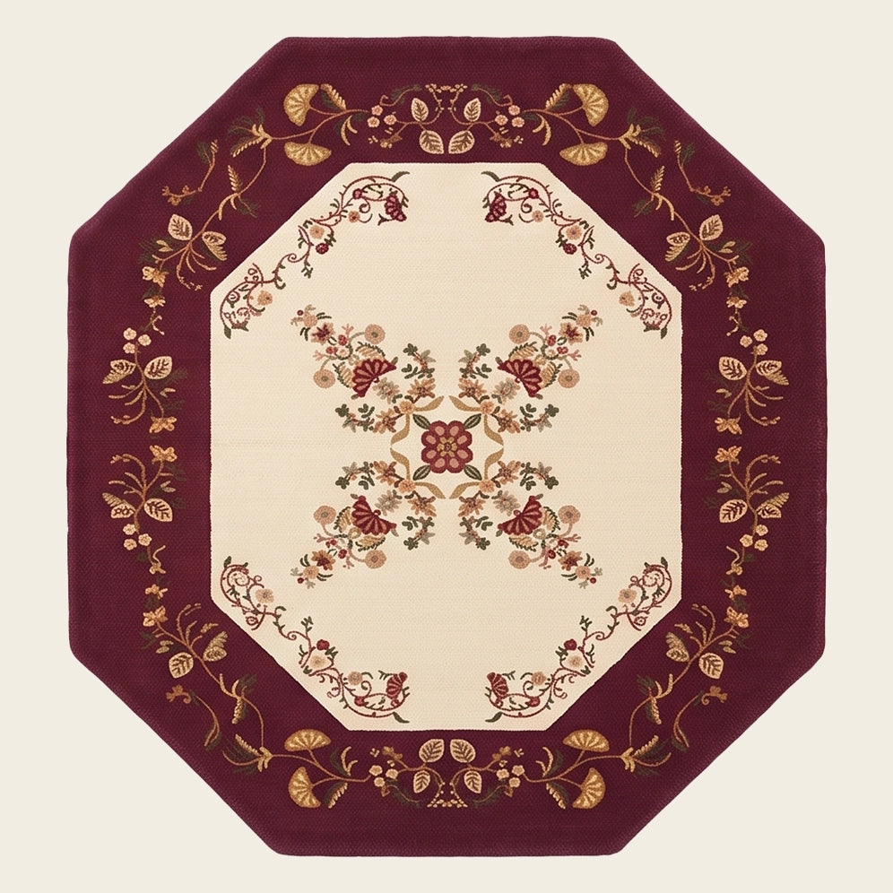 Palace Bloom hand-tufted rug in Burgundy Wine – flat lay