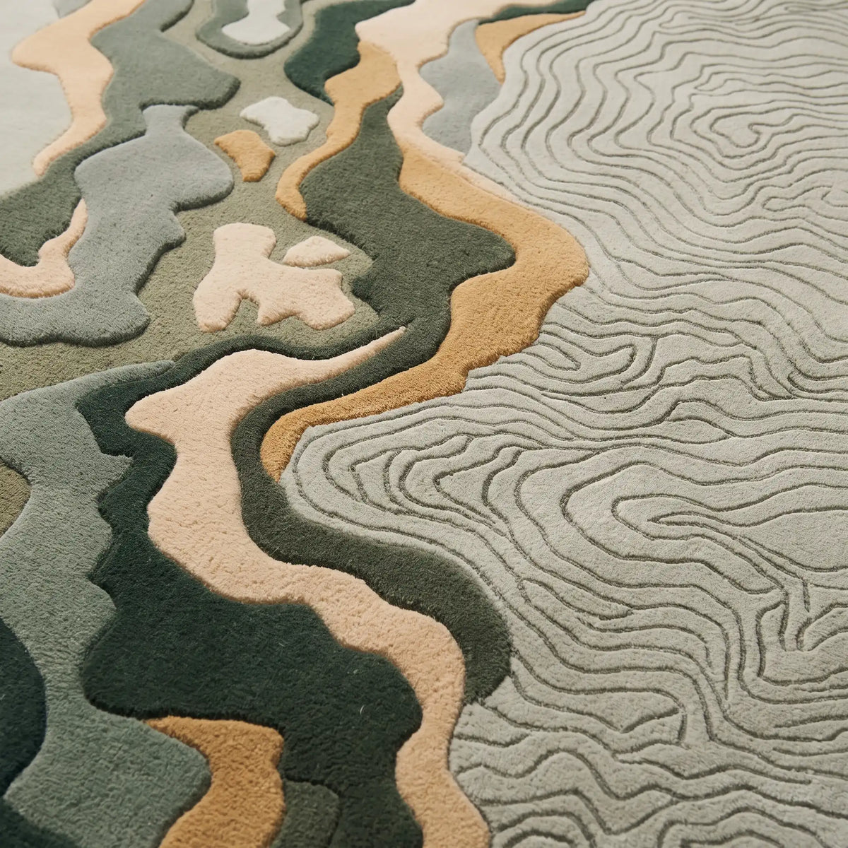 Riverbed hand-tufted rug in Sage Ochre – close-up of the tufted pile texture