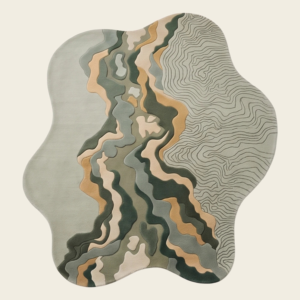 Riverbed hand-tufted rug in Sage Ochre – flat lay