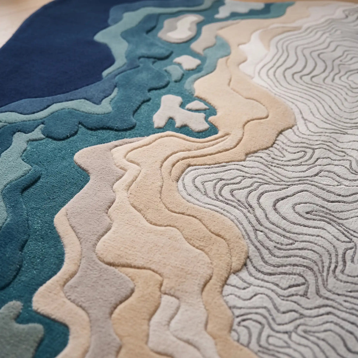 Riverbed hand-tufted rug in Ocean Navy – close-up of the tufted pile texture