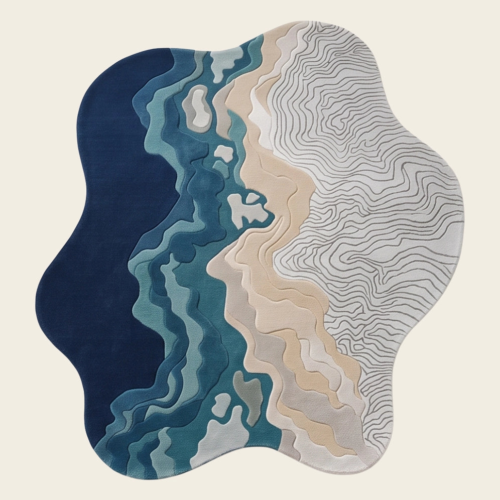 Riverbed hand-tufted rug in Ocean Navy – flat lay