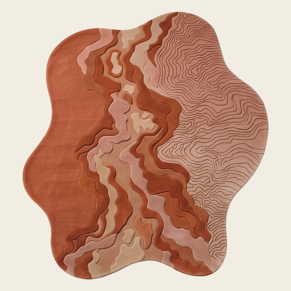 Riverbed hand-tufted rug in Terracotta Rose – flat lay