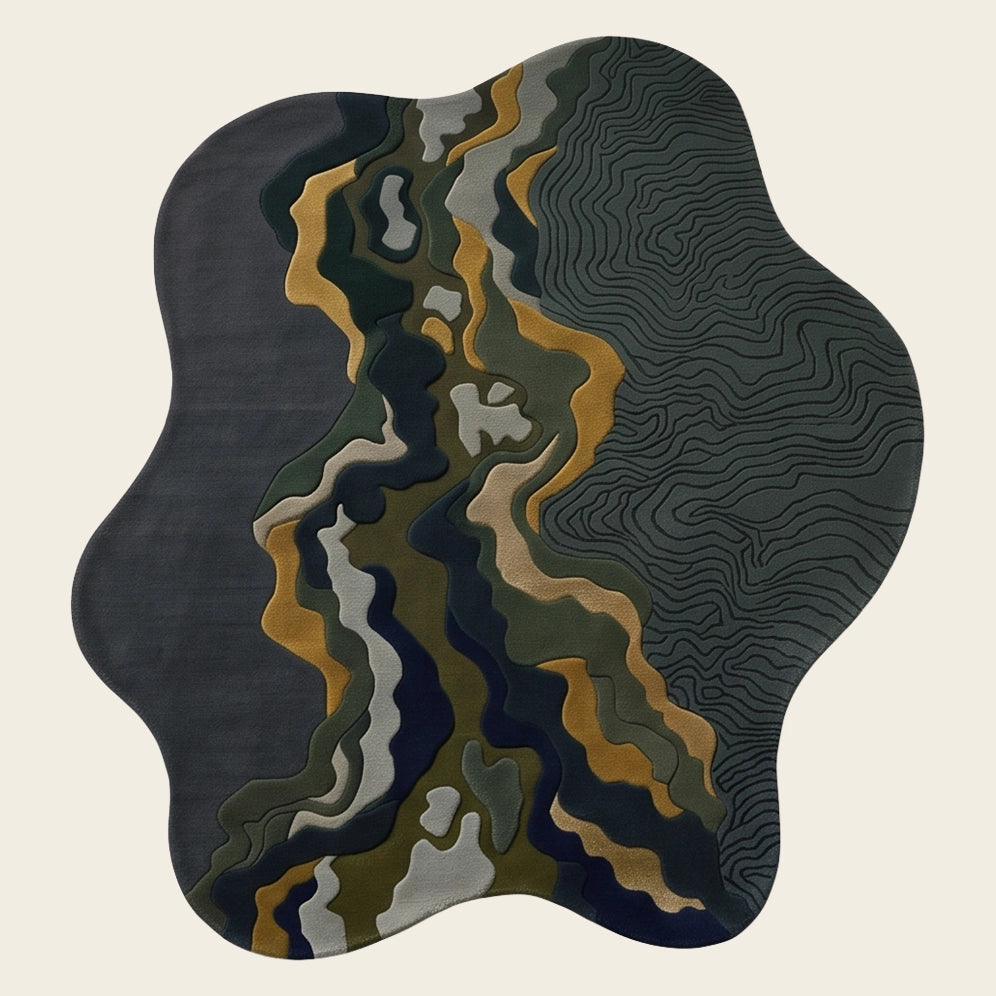 Riverbed hand-tufted rug in Charcoal Moss – flat lay