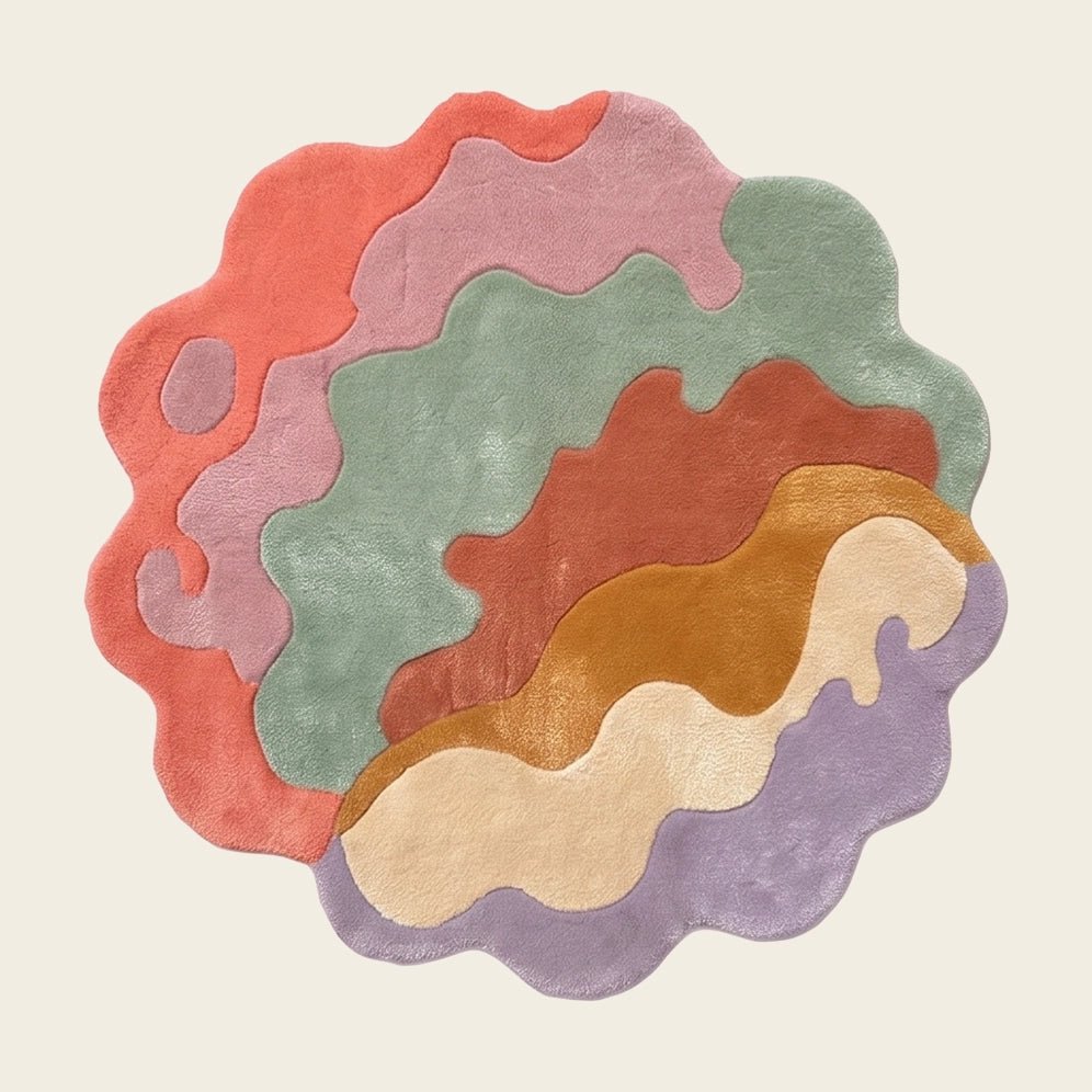 Wave Bloom hand-tufted rug in Coral Sage – flat lay