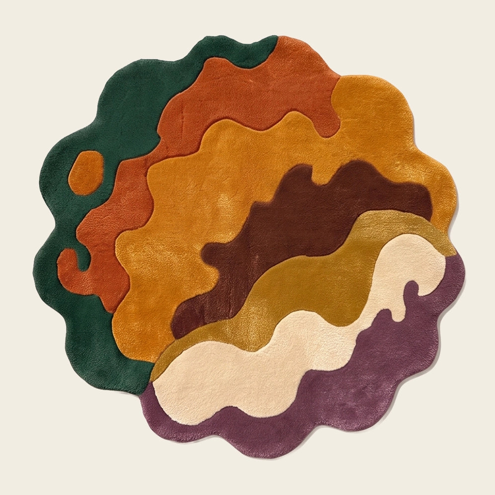 Wave Bloom hand-tufted rug in Autumn Harvest – flat lay