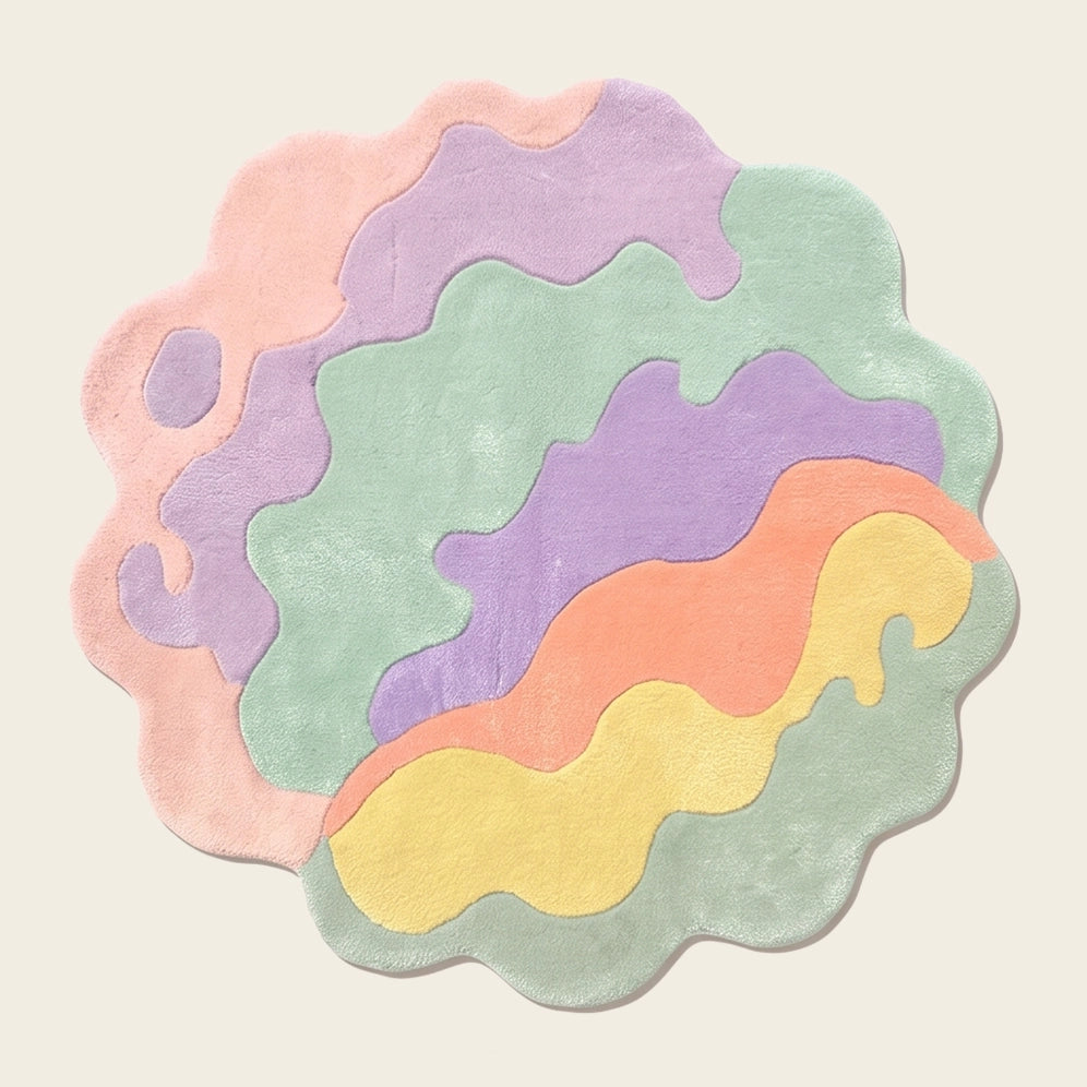 Wave Bloom hand-tufted rug in Pastel Sorbet – flat lay