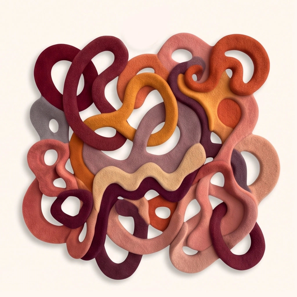 Infinite Loops modern abstract rug in Berry Spice – flat lay