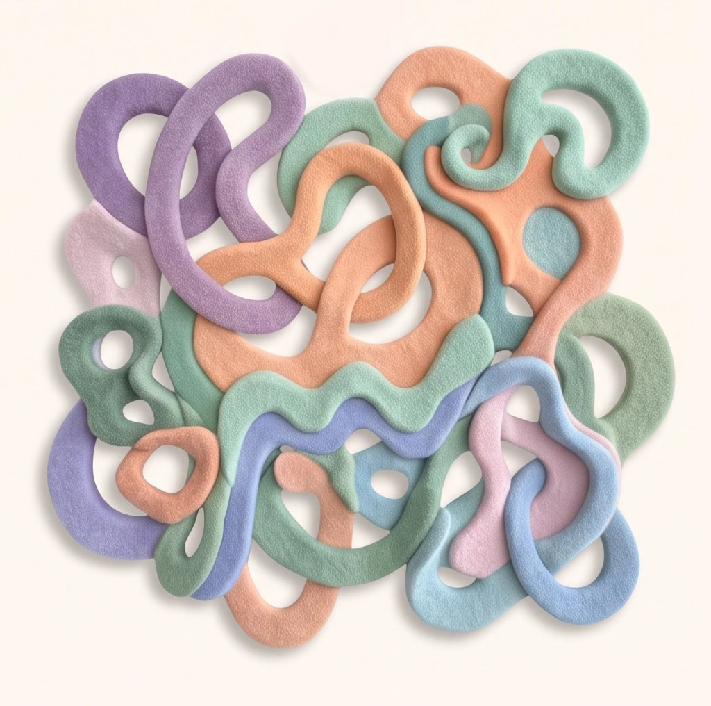 Infinite Loops modern abstract rug in Pastel Lilac – flat lay