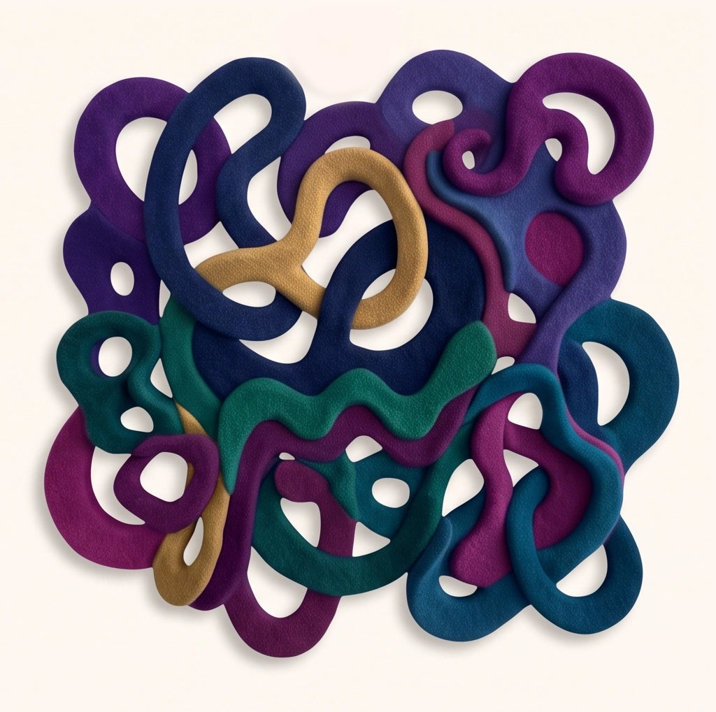 Infinite Loops modern abstract rug in Jewel Tones – flat lay