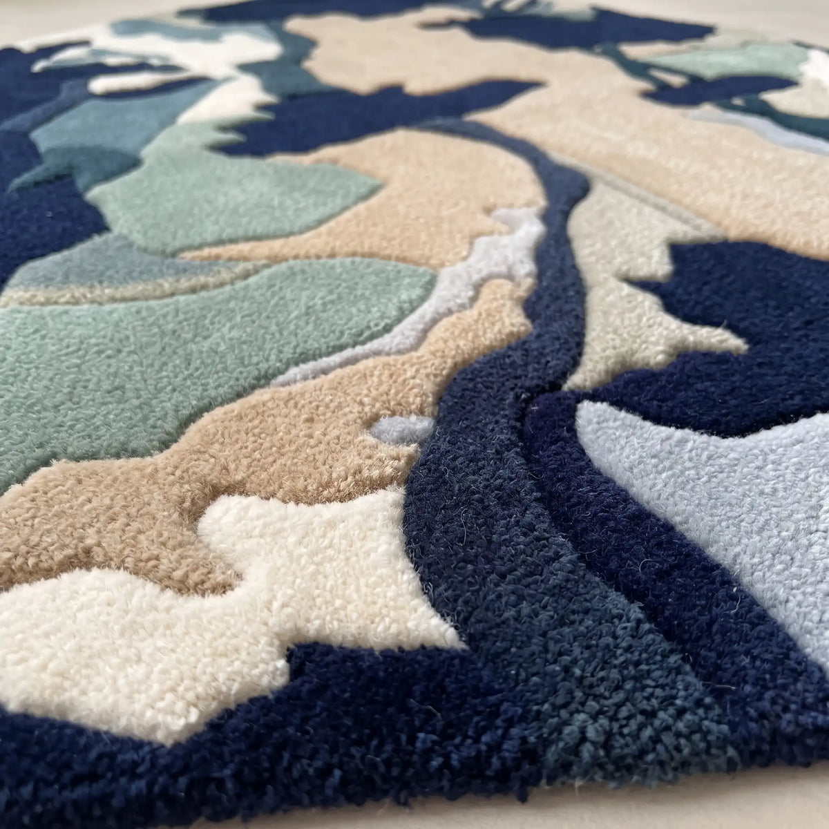 Forest Mosaic hand-tufted rug in Navy Sage – close-up of the tufted pile texture