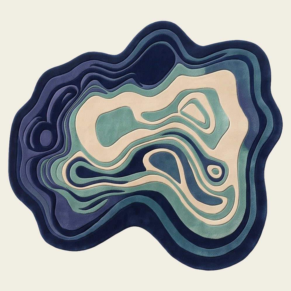 Agate Flow hand-tufted rug in Navy Aqua – flat lay