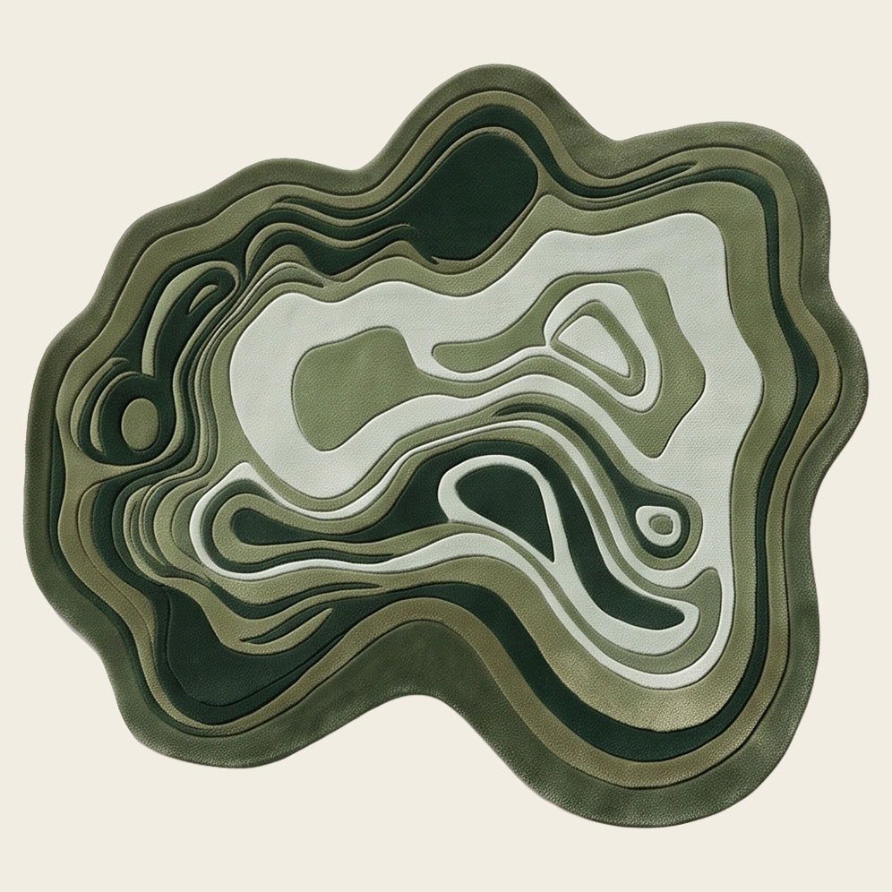Agate Flow hand-tufted rug in Forest Sage – flat lay