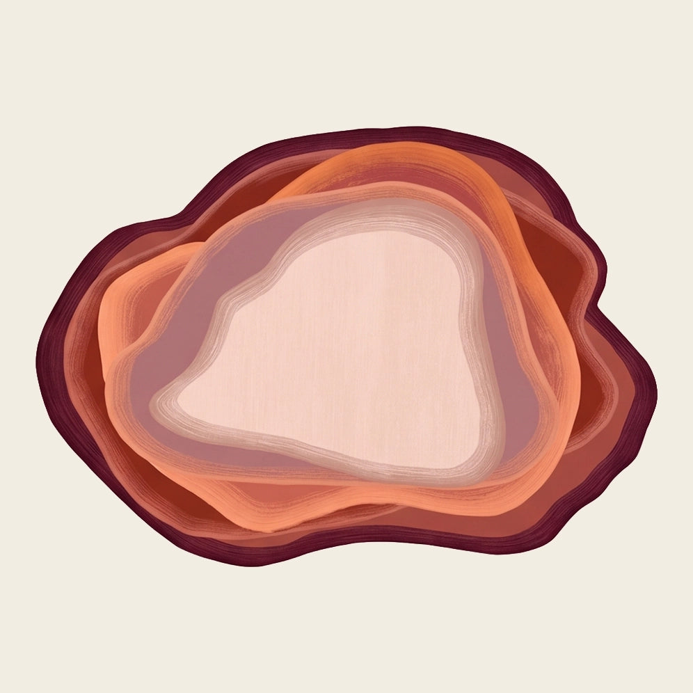 Stone Pool hand-tufted rug in Wine Peach – flat lay
